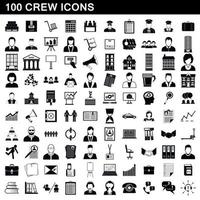 100 crew icons set, simple style vector