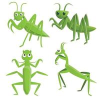 Mantis icons set, cartoon style vector