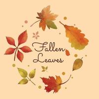 icono de hojas caídas de otoño en círculo de corona vector