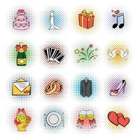 Wedding comics icons set vector