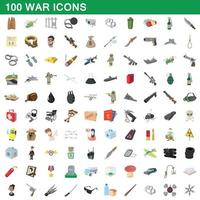 100 war icons set, cartoon style vector