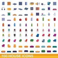 100 casa, conjunto de iconos de estilo de dibujos animados vector