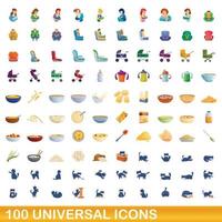 100 universal icons set, cartoon style vector