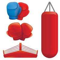 Boxing icons set, cartoon style vector