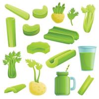 Celery icons set, cartoon style vector