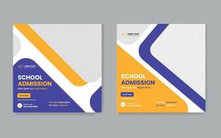 School education admission social media post or back to school web banner template or square flyer poster and School admission social media post.