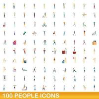 100 people icons set, cartoon style vector