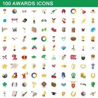 100 awards icons set, cartoon style vector