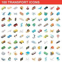 100 transport icons set, isometric 3d style vector