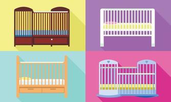 Crib icons set, flat style vector