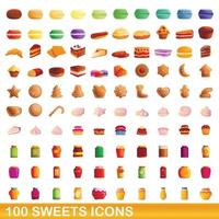 100 sweets icons set, cartoon style vector