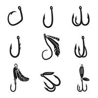 Fishing hook icons set, simple style vector