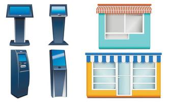 Kiosk icons set, realistic style vector