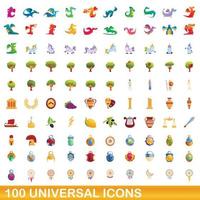 100 iconos universales, estilo de dibujos animados vector