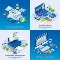 International accounting day banner set, isometric style vector