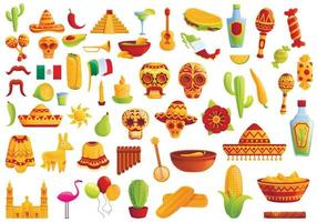 Mexico icons set, cartoon style vector