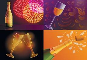 Champagne banner set, cartoon style vector