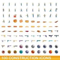 100 iconos de construcción, estilo de dibujos animados vector