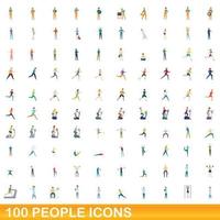 100 personas, conjunto de iconos de estilo de dibujos animados vector