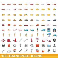 100 transport icons set, cartoon style vector