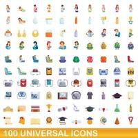 100 universal icons set, cartoon style vector