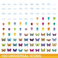 100 iconos universales, estilo de dibujos animados