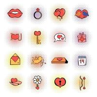 Valentines comics icons set vector