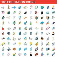 100 education icons set, isometric 3d style vector