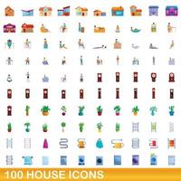 100 house icons set, cartoon style vector