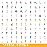 100 people icons set, cartoon style vector