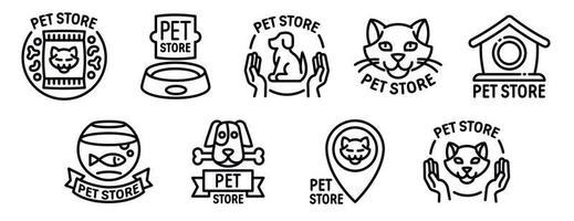 Pet store icons set, outline style vector