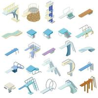 Diving board icons set, isometric style vector