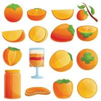 Persimmon icons set, cartoon style vector