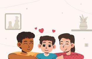 feliz familia interracial con su hijo adoptivo vector