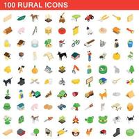 100 rural icons set, isometric 3d style