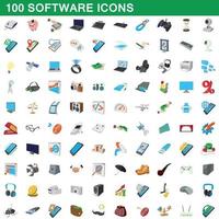 100 software icons set, cartoon style vector