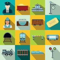 Railroad flat icons set vector