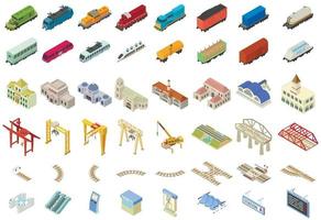 Railway station icons set, isometric style vector