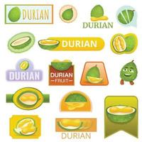 Durian fruit logo set, cartoon style vector