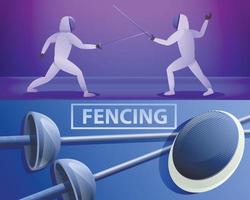 Fencing banner set, cartoon style vector