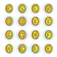 conjunto de iconos de moneda, estilo pop-art vector