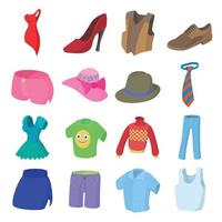 conjunto de iconos de ropa, estilo de dibujos animados vector