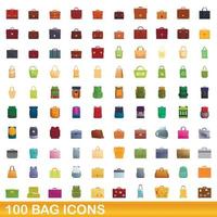 100 iconos de bolsa, estilo de dibujos animados vector