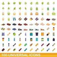 100 universal icons set, cartoon style vector