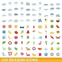 100 iconos de temporada, estilo de dibujos animados vector