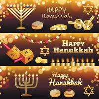 Hanukkah banner set, realistic style vector