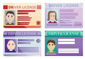 Driver license icons set, cartoon style vector