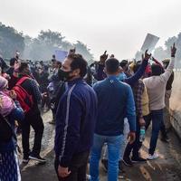 New Delhi, India December 25 2021 - Delhi Contractual Guest Teachers with posters, flags and graffitis protesting against Delhi AAP Government for making policy, Delhi Guest Teachers protesting photo