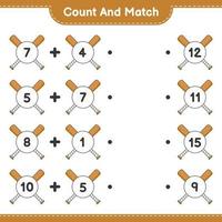 Count and match, count the number of Baseball Bat and match with the right numbers. Educational children game, printable worksheet, vector illustration