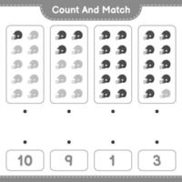 Count and match, count the number of Football Helmet and match with the right numbers. Educational children game, printable worksheet, vector illustration